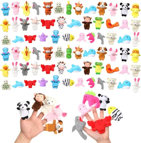 Miniatura 7 de Juego de 60 marionetas de dedo, 19 marionetas de dedos de animales de peluche diferentes, relleno de caza de huevos de Pascua para contar historias