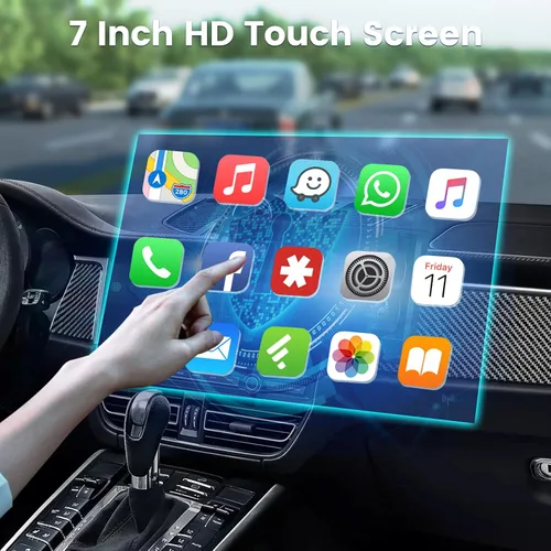 Miniatura 2 de Radio de coche de un solo DIN con Bluetooth, Carplay inalámbrico y Android Auto, pantalla abatible de 7 pulgadas, soporte estéreo retráctil