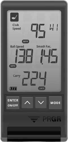 PRGR Monitor de lanzamiento de golf portátil HS 130-A | El radar Doppler mide la velocidad del palo y la pelota, Smash Factor, distancia total y de