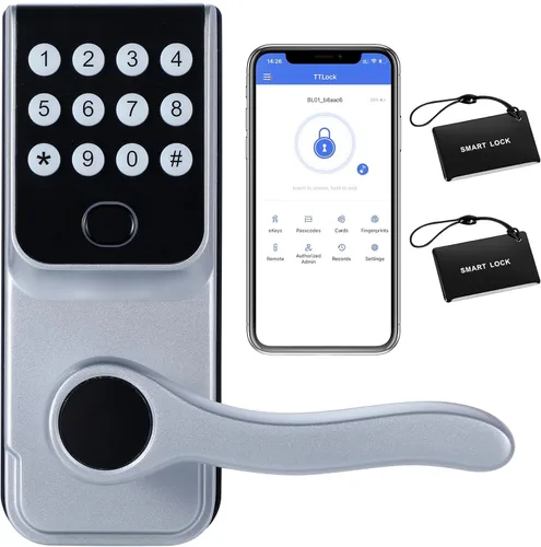Cerradura de puerta inteligente con huella dactilar sin llave: cerradura electrónica digital LORVIBO con código de contraseña, perilla de puerta