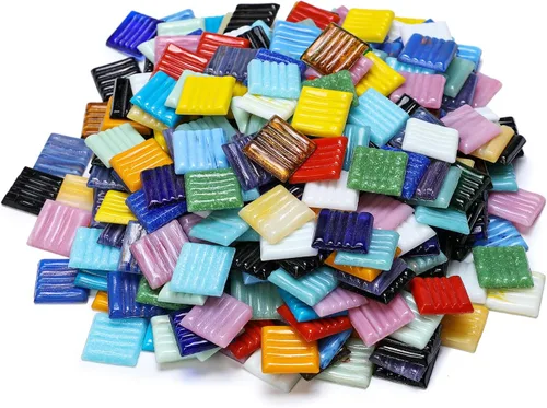 Miniatura 10 de Lanyani Azulejos de mosaico de vidrio vibrante de 2 libras para artes y manualidades, piezas de vidrio sueltas a granel coloridas baldosas cuadradas