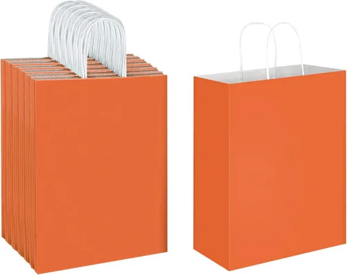 Miniatura 10 de Oikss - Paquete de 50 bolsas de papel kraft marrón natural con asas, tamaño grande, 10x5x13, para regalos de cumpleaños, compras al por menor