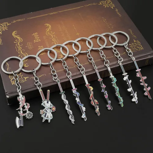 Miniatura 7 de YURAOER Juego de llaveros de anime Slayer Figuras de dibujos animados 9 Hashiras Mini Katana llaveros esmaltados para hombres y mujeres