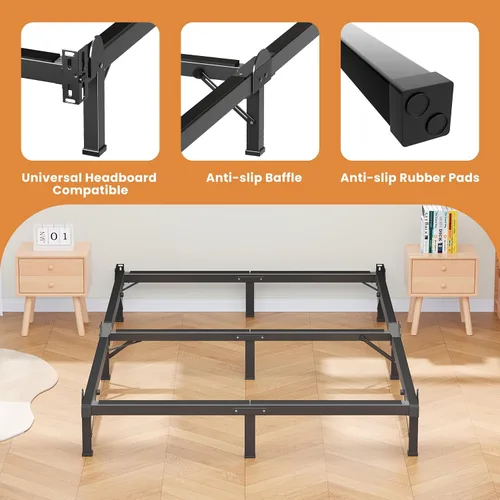 Miniatura 6 de MAF Bastidor de cama de metal Queen de 8 pulgadas, base de cama de soporte de 9 patas, marco de cama Queen para somier y colchón, base de cama Negro