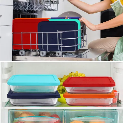 Miniatura 6 de Sophico Tapa de almacenamiento rectangular de silicona para 6 tazas de repuesto para cuencos de vidrio Pyrex 7211-PC, recipiente no incluido (MIX)