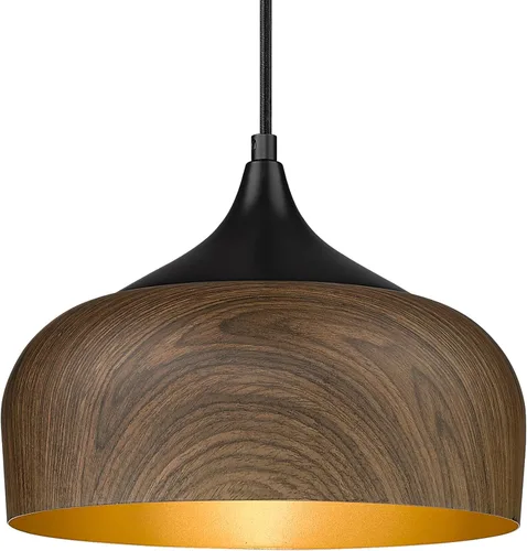 Miniatura 11 de ELYONA Lámpara colgante japonesa moderna de 12 pulgadas para isla de cocina, lámpara colgante de granja con pantalla de metal de grano de madera