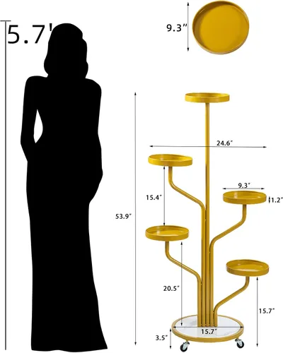 Miniatura 3 de CHPHI Soporte para plantas de hierro forjado de 4 niveles para interiores, estante alto de metal para múltiples plantas, soporte de metal con ruedas