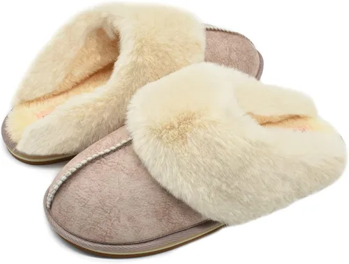 Miniatura 2 de KuaiLu Pantuflas mullidas de espuma viscoelástica doble para mujer, acogedoras con soporte de arco cálido, pantuflas de meter cómodas