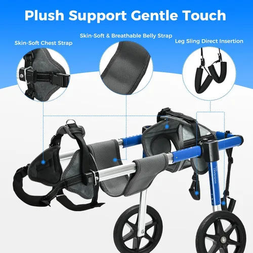 Miniatura 4 de Silla de ruedas para perros para patas traseras, silla de ruedas ajustable para perro, marco de aluminio con arnés acolchado, ruedas todo terreno