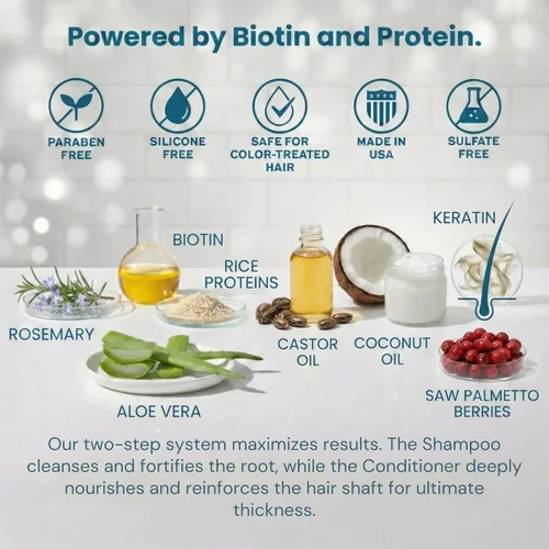 Miniatura 6 de Champú y acondicionador de biotina para adelgazamiento del crecimiento del cabello champú espesante para tratamiento de pérdida de cabello, natural
