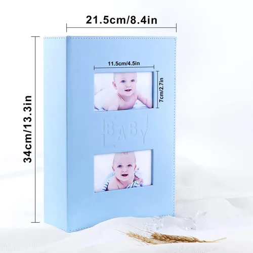 Miniatura 2 de Ywlake Álbum de fotos para bebé niño 4x6 300 bolsillos, álbum de cuero para baby shower niño bebé, contiene 300 imágenes horizontales, color azul