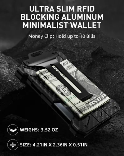 Miniatura 3 de Cartera de metal para hombre, cartera minimalista con tarjetero de identificación transparente, delgada, bloqueo RFID, bolsillo frontal, billetera
