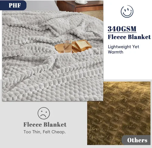 Miniatura 6 de PHF - Manta ultra suave de franela y forro polar tamaño King, manta ligera de forro polar 3D con jacquard, sin desprendimiento, sin formación