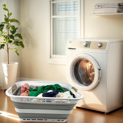 Miniatura 7 de SAMMART Cesto plegable de plástico para la ropa sucia de 42L (11 galones), contenedor de almacenamiento plegable, cesta de lavandería portátil