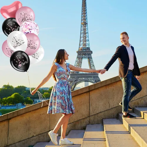 Miniatura 6 de 45 globos de París Día en París, decoraciones de fiesta de la Torre Eiffel, globos de látex para boda, cumpleaños, despedida de soltera