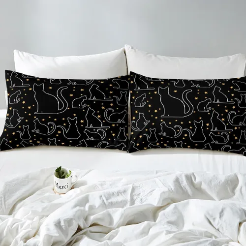 Miniatura 5 de Juego de ropa de cama de dibujos animados de gatos, tamaño individual, sábana bajera ajustable de lindos animales para el dormitorio de niños