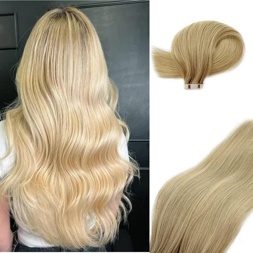 Miniatura 29 de Extensiones adhesivas rubias de cabello humano brasileño grado 9A, #60 rubio platino, cinta en 12 pulgadas, 20 unidades por juego, extensiones