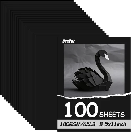 OcePor 100 hojas de cartulina negra de 8.5 x 11 pulgadas, tarjeta negra de 65 libras/6.35 oz/m², papel grueso de cartulina para impresora,