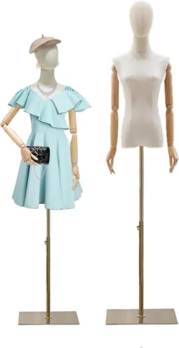 Maniquí de forma de vestido femenino, torso de mujer para coser, cuerpo de maniquí de exhibición de ropa con soporte de altura ajustable dorado de