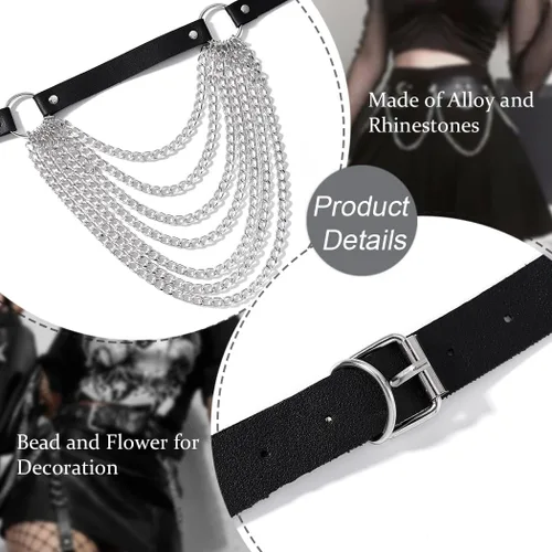 Miniatura 2 de Brishow Cinturón de cadena de cintura punk de cuero en capas para el vientre, cadenas para el cuerpo de fiesta, accesorios de joyería para mujeres