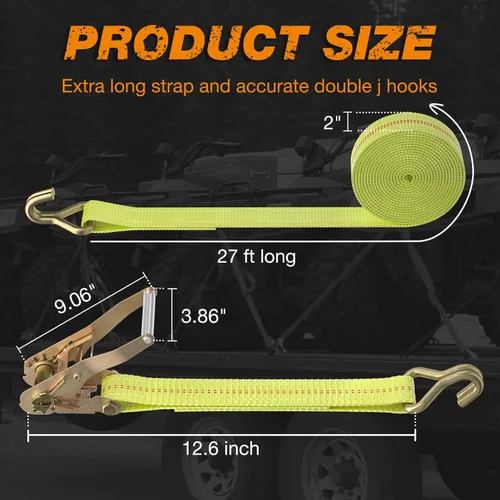 Miniatura 2 de Correa de amarre de trinquete, paquete de 2 correas de trinquete resistentes de 2 pulgadas x 27 pies con mango de aluminio, correas de carga