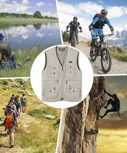 Miniatura 7 de Chaleco de pesca para hombre con múltiples bolsillos, sin mangas, chaleco de caza, safari, viajes, al aire libre, chaleco casual