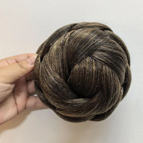 Miniatura 8 de Moño trenzado mixto de 5 pulgadas de diámetro marrón rojizo y negro, moño trenzado con peines integrados para mujeres, fiestas, bodas, bailes, 2009