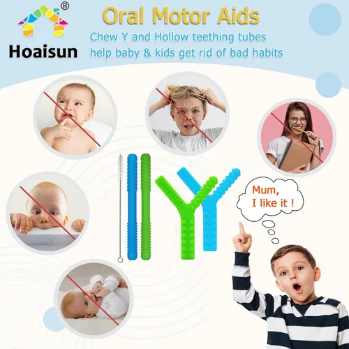 Miniatura 5 de Juguetes sensoriales masticables para niños autistas, paquete de 4, pajitas de dentición de silicona para autismo, TDAH, SPD, mordeduras
