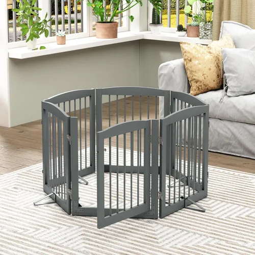 Miniatura 2 de PUPETPO Puertas independientes para mascotas con puerta de paso, valla interior para perros, puerta para perros para la casa, puerta, escaleras, Gris