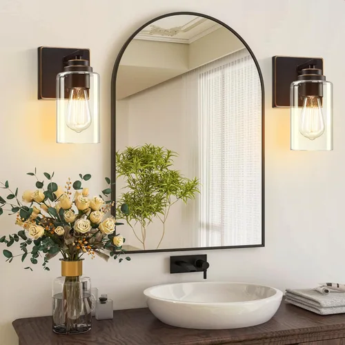 Miniatura 7 de Pia Ricco Juego de 2 apliques de pared, lámparas de pared con interruptor para dormitorio, modernas lámparas de baño con pantalla de vidrio Bronce