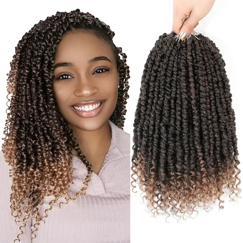 Miniatura 18 de Cabello de ganchillo Passion Twist, cabello Passion Twist pretrenzado, cabello Passion Twist de 10 pulgadas, trenzas de ganchillo cortas Passion
