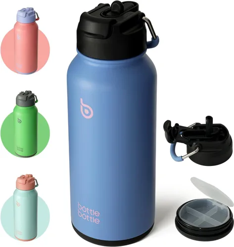 Miniatura 25 de BOTTLE BOTTLE Botella de agua deportiva de acero inoxidable de 32oz con aislamiento, botella de agua con pajita con diseño de tapa de doble uso