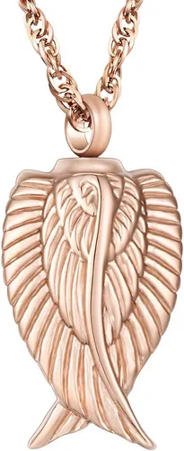 Collar de cremación de ala de ángel para cenizas, colgante de urna de acero inoxidable, soporte para cenizas, joyería conmemorativa, estoy aquí