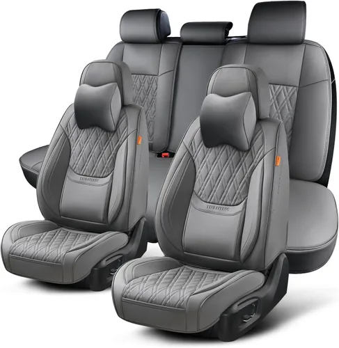 Miniatura 14 de Juego de fundas para asientos de automóvil delanteros, fundas de cuero transpirable para asientos delanteros de automóviles con reposacabezas, funda