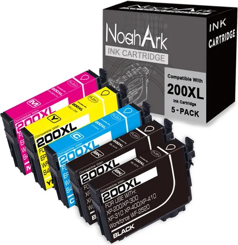 NoahArk Paquete de 5 cartuchos de tinta remanufacturados 200XL de repuesto para Epson 200 XL T200XL uso para Expression Home XP-200 XP-300 XP-310