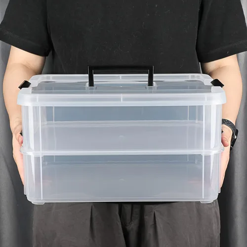 Miniatura 4 de BTSKY Caja de almacenamiento portátil multiusos de 2 capas, organizador de almacenamiento portátil multiusos para organizar papelería, costura, Negro