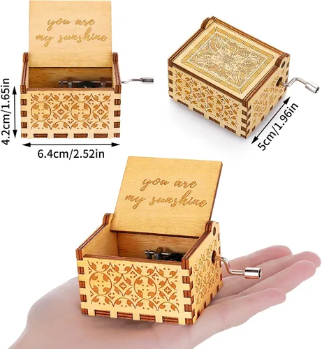 Miniatura 5 de cobee You are My Sunshine - Cajas de música de manivela, cajas de música de madera, mini caja de música clásica de madera vintage, regalo