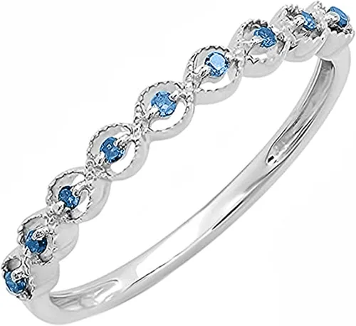 Dazzlingrock Collection Anillo de boda apilable redondo con piedras preciosas o diamantes para mujer, plata de ley 925, Plata Esterlina, Diamante