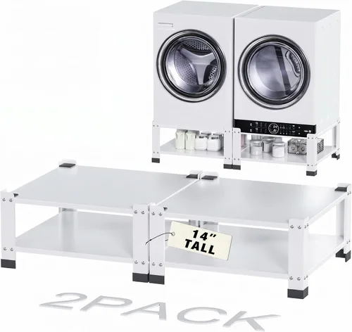 Paquete de 2 pedestales para lavadora y secadora, pedestal de metal resistente con estante de almacenamiento, soporte de base de lavadora
