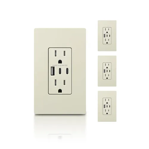 Miniatura 17 de TOPELER - Toma de corriente para montaje en pared con puertos USB 6.0A, dos tomas eléctricas de 20 amperios, tomas y puertos resistentes a la Negro