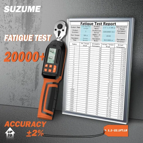 Miniatura 2 de SUZUME Llave dinamométrica digital de 1/4 (1.1-22.2 libras-pie/ 1.5-30 N.m) Llave dinamométrica digital con almacenamiento de datos de 1/4