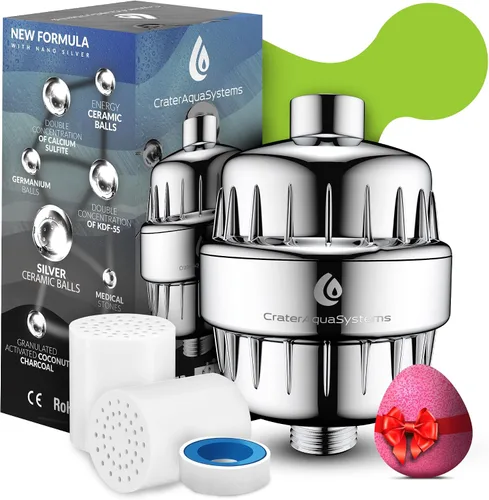 Filtro de ducha con capa plateada – Cabezal de ducha de varias etapas para agua dura – Elimina el plomo de fluoruro de cloro – Reemplazo de 2