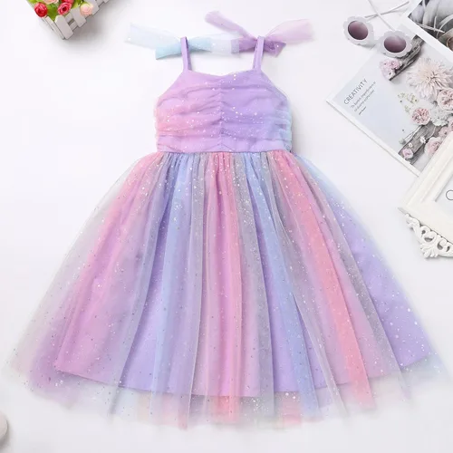 Miniatura 81 de IMEKIS Vestido de princesa de cumpleaños para niña pequeña, confeti brillante, bohemio, arco iris, pastel, sesión de fotos, traje para 1-6T