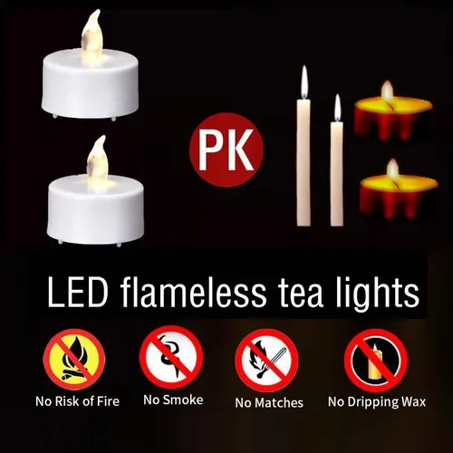 Miniatura 6 de Velas de té sin llama, funcionan con pilas, velas votivas eléctricas parpadeantes LED, paquete de 24 unidades, realistas y brillantes para fiestas