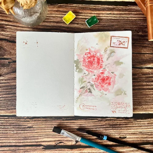 Miniatura 7 de tumuarta Cuaderno de bocetos de acuarela, 7.5x5, 140 LB, 300GSM, papel 100% de algodón, prensado en frío, 24 hojas, 48 páginas, diario de acuarela