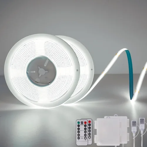 Miniatura 12 de OMIKA Tira de luces LED COB RGB de 6.6 pies, funciona con pilas, control remoto, regulable, cambio de color, tira de luces LED de batería, cortables