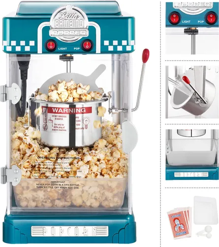 Miniatura 4 de Great Northern Popcorn Machine Little Bambino - Máquina de palomitas de maíz para mesa de cine de 2.5 onzas con hervidor de acero inoxidable (azul)