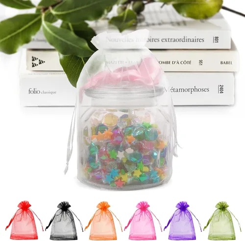 Miniatura 12 de ANZNKU Paquete de 50 bolsas de organza surtidas de 6 x 9 pulgadas, bolsas de malla con cordón, bolsa de malla para regalos, bolsa de organza grande