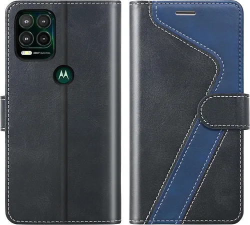 Funda tipo cartera de cuero para Moto G Stylus 5G 2021 (6.8 pulgadas), con bloqueo RFID, tarjetero y soporte magnético, TPU a prueba de golpes, azul