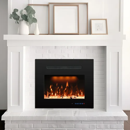 Miniatura 7 de Insertos de chimenea eléctrica trasera de 21.14 pulgadas de ancho con 3 llamas y luz superior, calentador de chimenea empotrado, termostato
